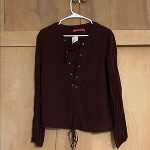 Saks Fifth Avenue Dark Purple Lace-Up Women's Top